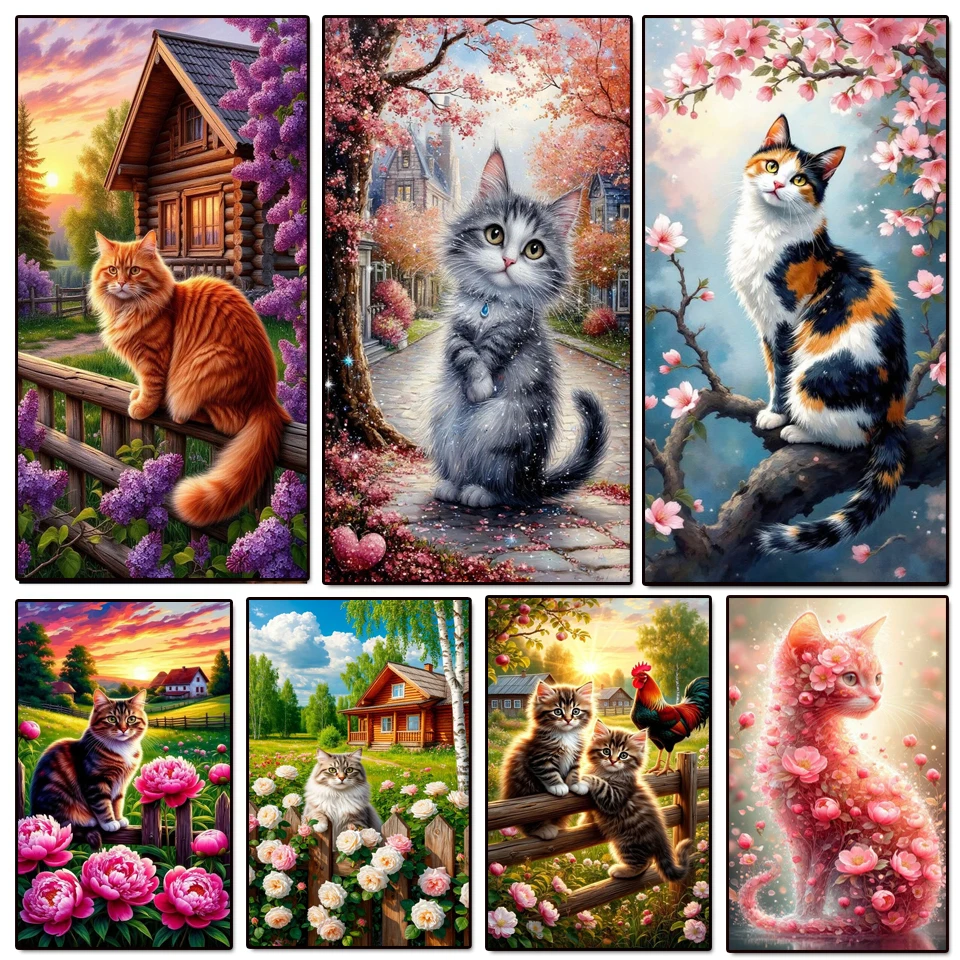 

Новое поступление, алмазная живопись, кошка, животное, изображение страз, сделай сам, цветочный пейзаж, вышивка, мультяшное рукоделие, домашний декор