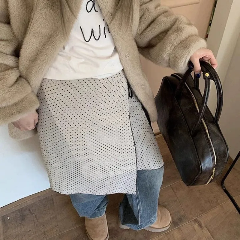 Mesh Mid-length Skirts Women Lacing Vintage Harajuku Streetwear Black Skirt Y2k Clothing Layering Dresses Aprons Tulle Skirt New