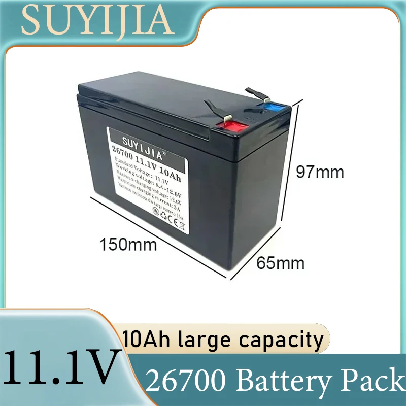 

26700 11.1V 10Ah lithium iron phosphate rechargeable battery pack 4000 + cycles solar lighting lithium battery with built-in BMS