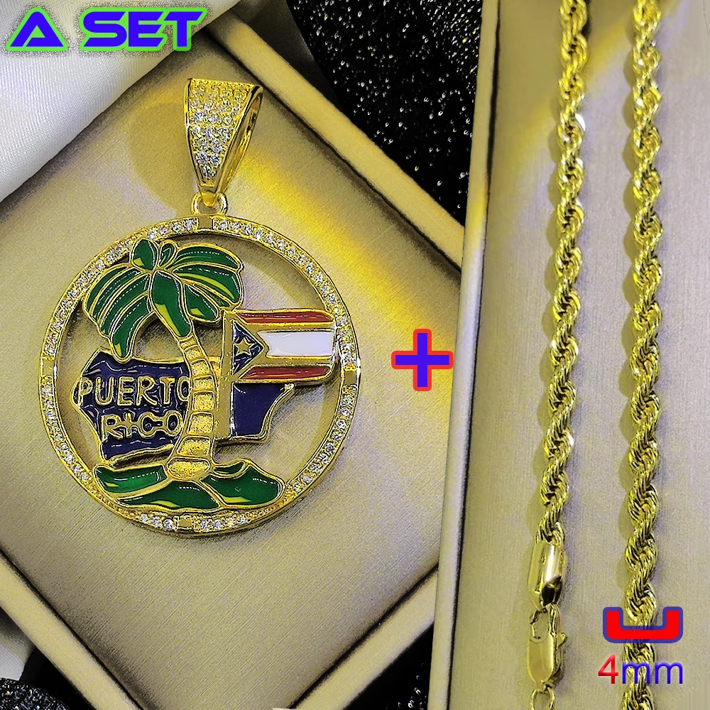 Exclusive customized new hip-hop necklace with diamond coconut tree gold flag pendant, 18K gold plated fashionable craftsmanship