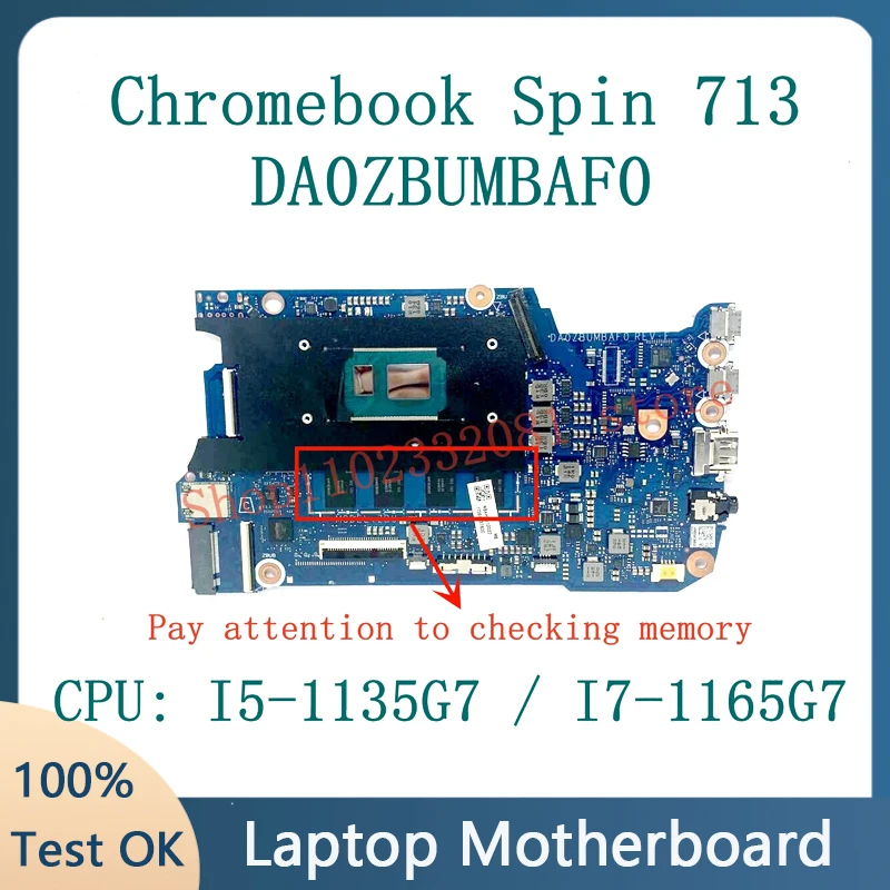 Laptop Motherboard DA0ZBUMBAF0 NBAHA11002/NBAY311001 For Acer Chromebook Spin 713 With I5-1135G7/I7-1165G7 CPU 8GB 100%Tested OK