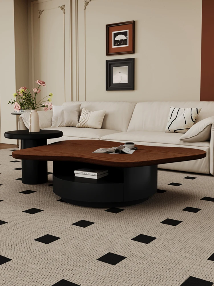 

Medieval style special-shaped coffee table combination designer living room household small apartment French retro walnut