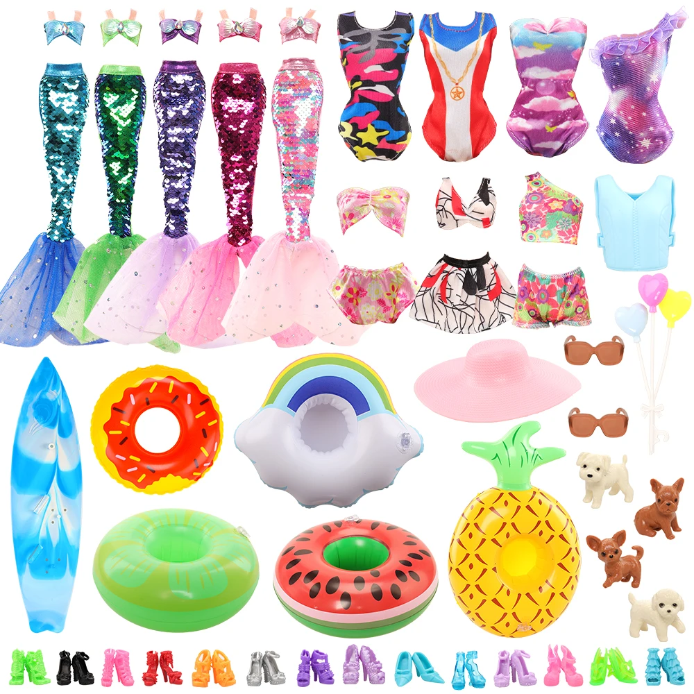 

Barwa Doll Clothes Toys 27 PCS=7 Swimsuits+2 Life Buoys+1 Balloons+2 Dogs+2 Glasses+10 Shoes+1 Life Jackets+1 Surfboard+1 Hat