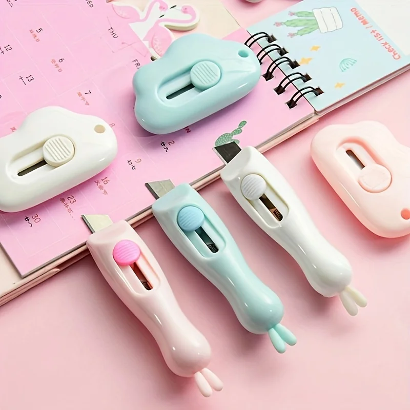 6pcs Mini Flower Cloud Shaped Portable Pocket Retractable Utility Knife Box Cutter with Keychain Hole