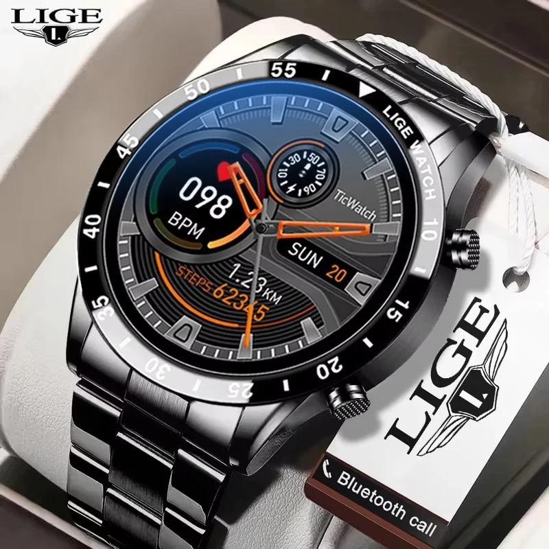 

LIGE Steel Smart Watch Men Voice Assistant Bluetooth Call Heart Rate Monitoring IP68 Waterproof Men SmartWatch For Android iOS