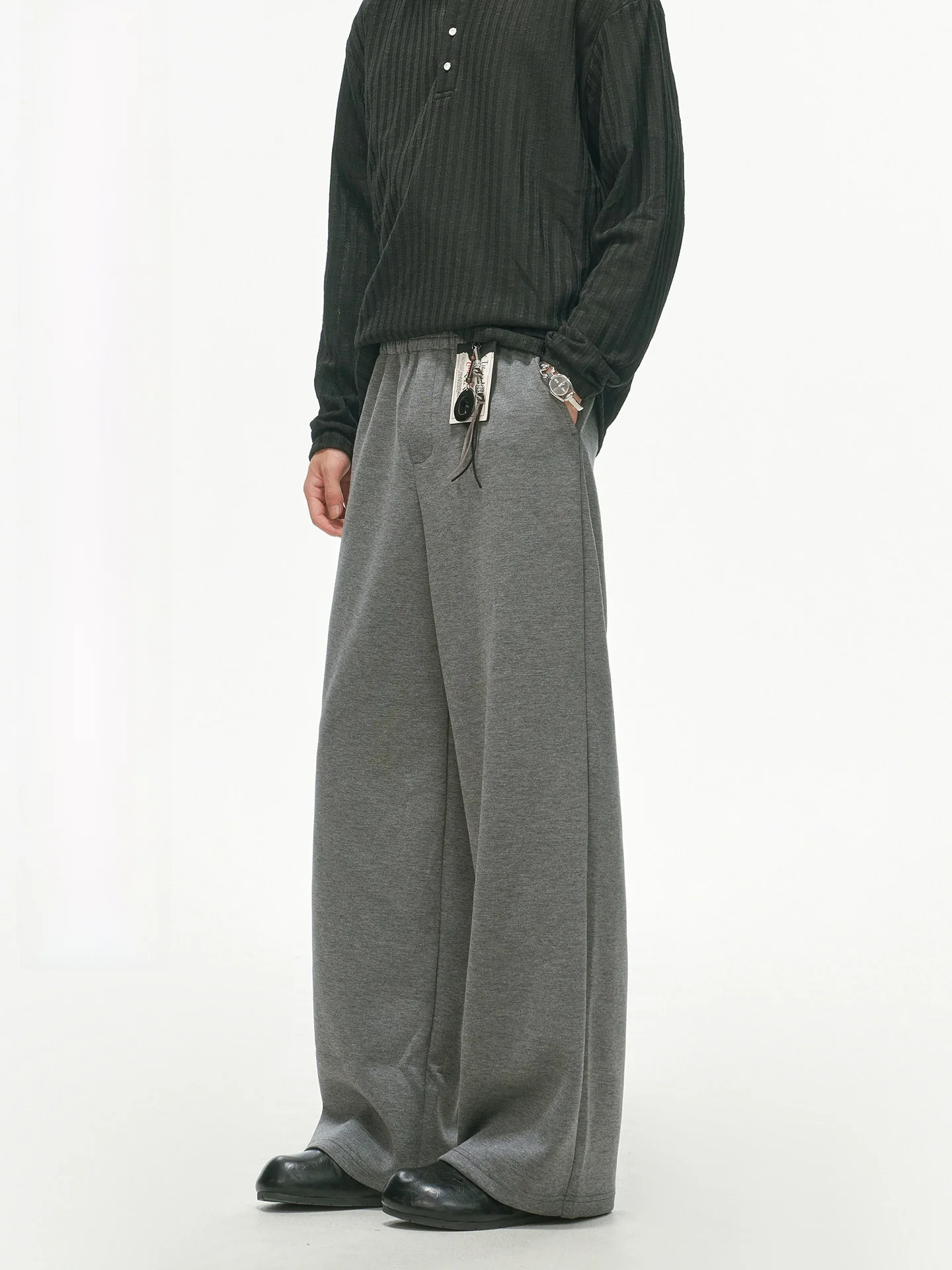 Grey Commuter Sweatpants Men's Loose Straight Leg Casual Pants Autumn Winter Wide Leg Trousers Comfortable Cotton Blend