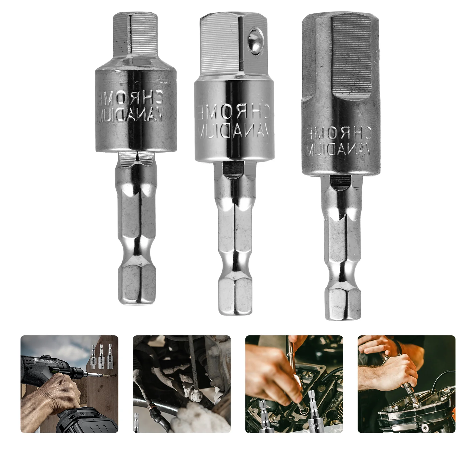 

3Pcs Power Drill Socket Adapter 360 Rotatable Impact Driver Set Hex Handle Socket Tool for Manual Pneumatic Screwdriver Use