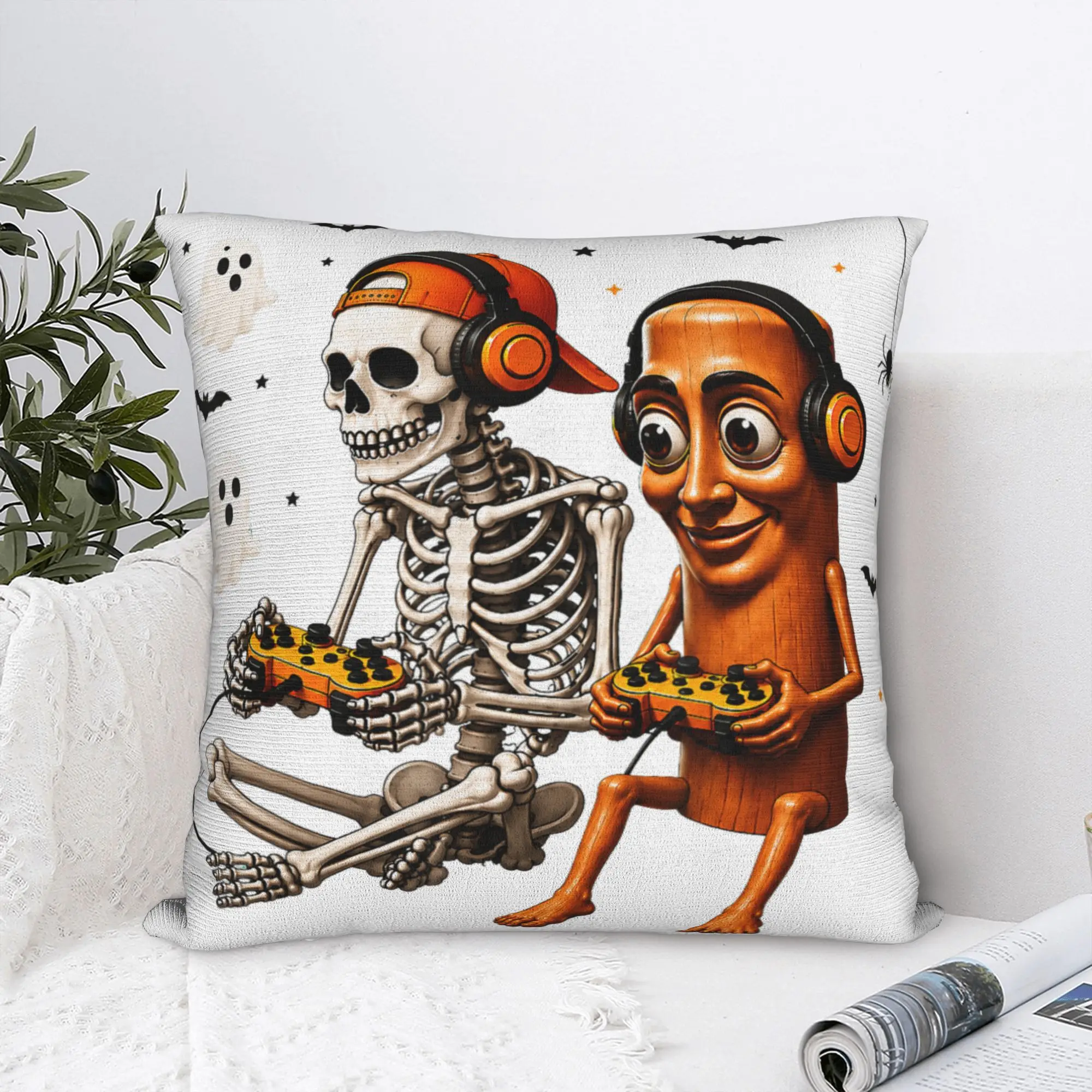 Halloween Tung Tung Sahur Skeleton Gamer Video Gaming Pillow Case  Soft Pillow Cover Pillowcases For Sofa Couch Bed Living Room