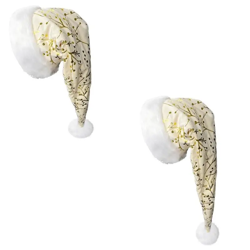 652F Luxurious Golden Branch Christmas Hats With Furry Plush Trim Warm Santa Cap For Holiday Celebration Family Gatherings