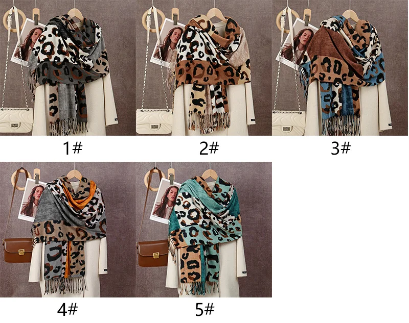 Mode Leopard Gedruckt Pashmina Schal Schal Für Frau Herbst Winter Wärmer Caps Dame Lange Wraps Dicke Pashmina Schals – Detail 5