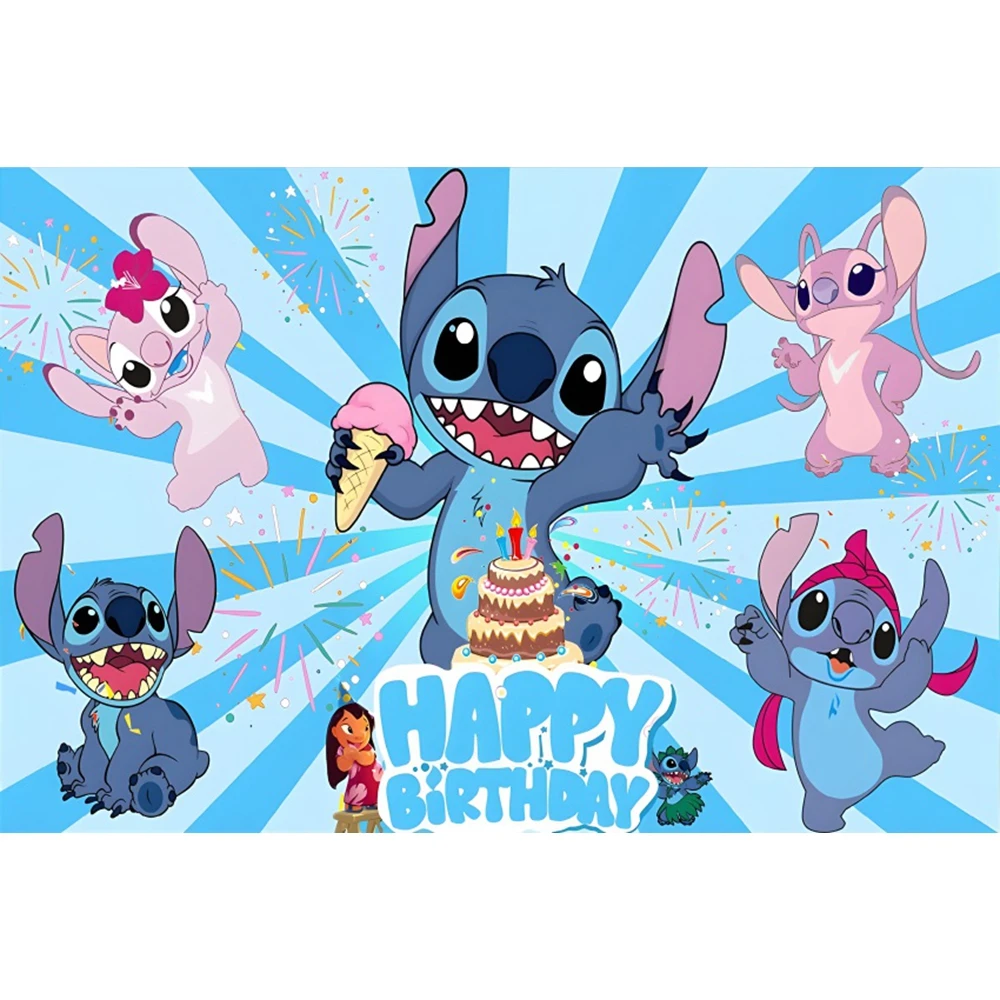 Disney Lilo Stitch Party Backdrops Children\'s Happy Birthday Decoration Photographic Background Decorations Kids Decor Banner