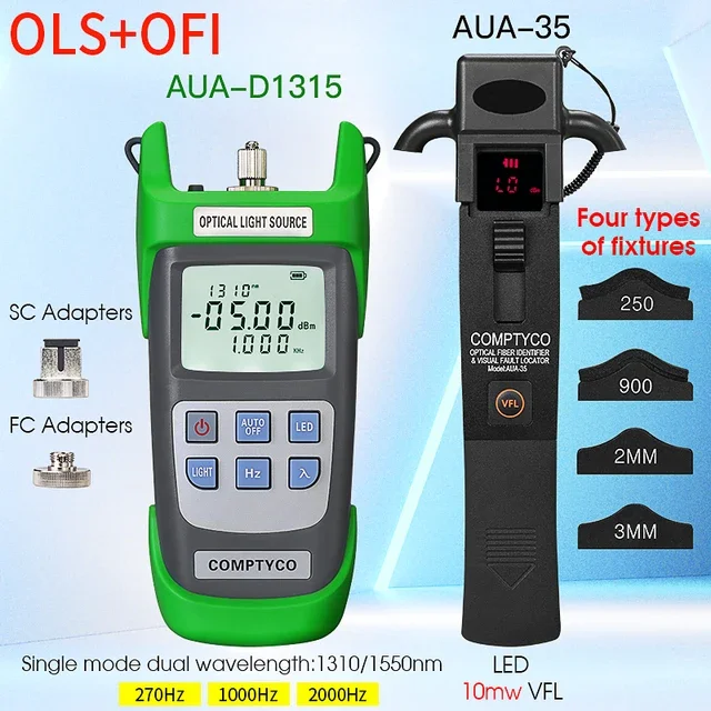 Imagem -02 - Comptyco Aua40 Identificador de Fibra Óptica Aua-d1315 Fonte de Luz Opcional Built-in 10mw Vfl e Luz Led