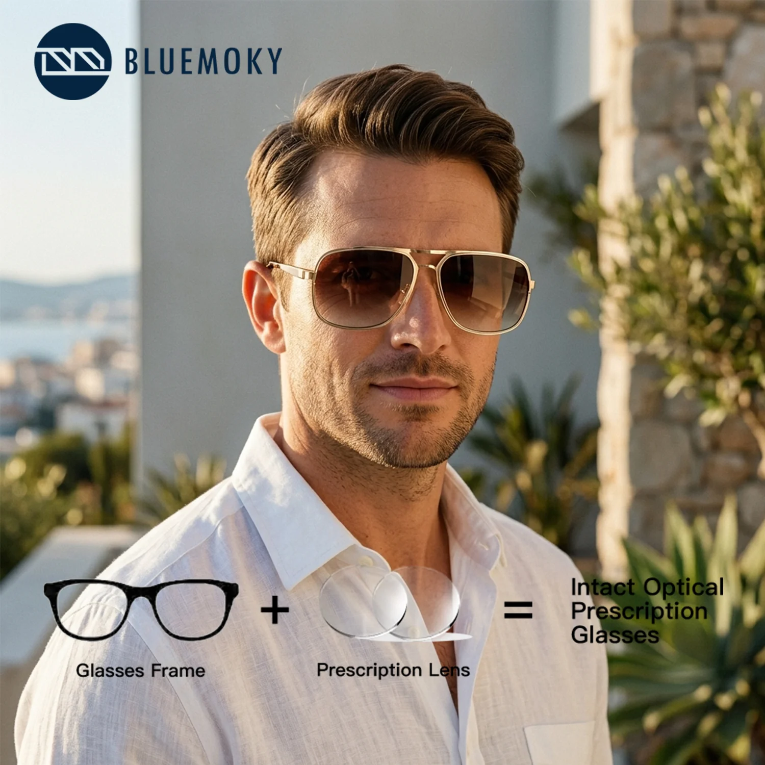 

BLUEMOKY Metal Custom Polarized Prescription Sunglasses Men Pilot UV400 Protection Multifocal Myopia Outdoor Fishing Sun Glasses