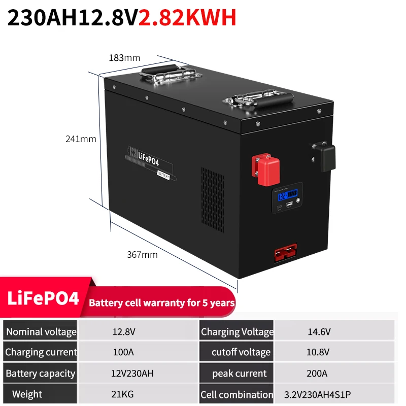 12.8V 230Ah LiFePO4 Lithium Iron Phosphate Battery Deep Cycle Battery 2944Wh with 100A BMS 5-Year Lifespan for RV Solar Panel