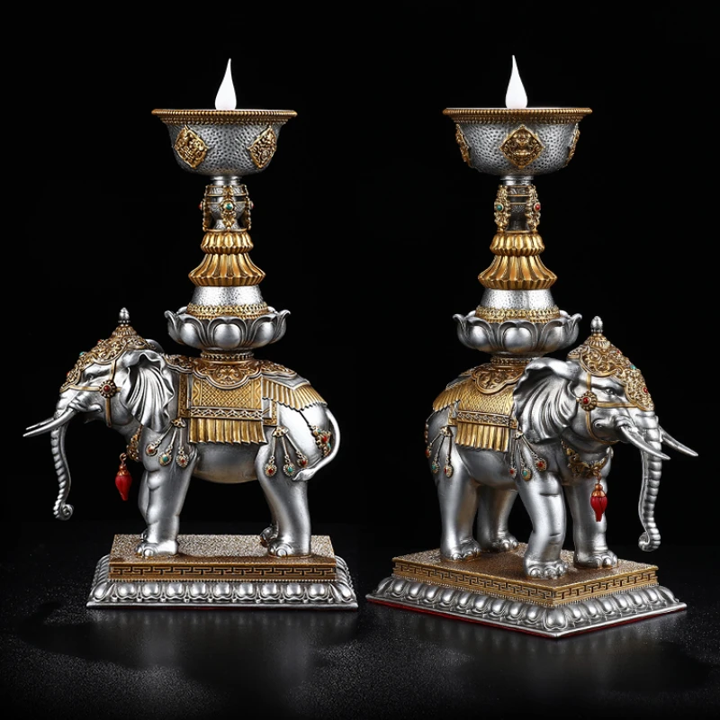 

Electronic Butter Lamp Holder Rechargeable Elephant Led Buddha Worshiping Lamp Simulation Domestic Buddhist Hall CandleHolder