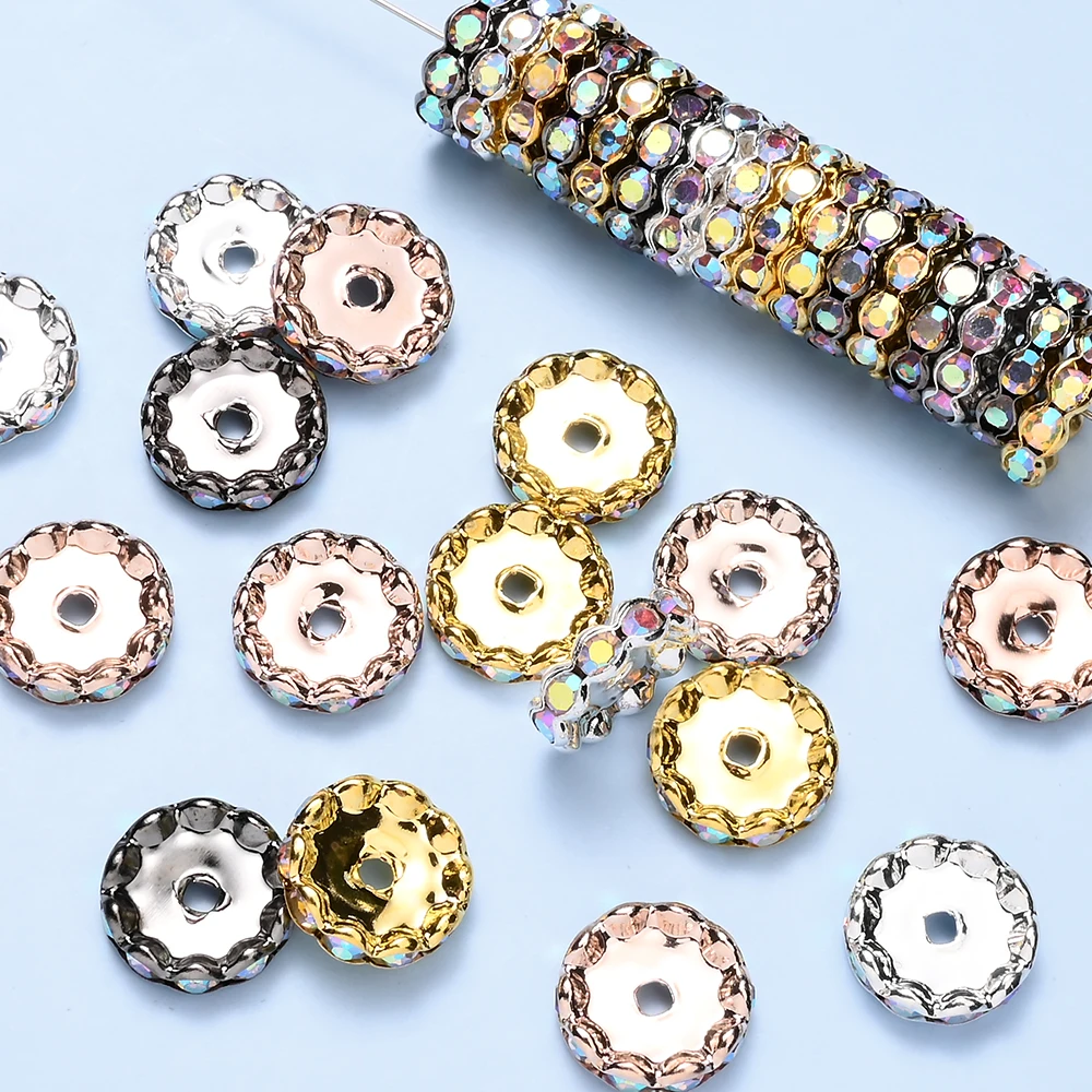 20 Stück 15mm Glitzernde AB-Strass-Legierungs-Abstandsperlen Kristalldesign Lose Perlen für DIY Armbänder Halsketten Schmuckherstellung – Detail 2