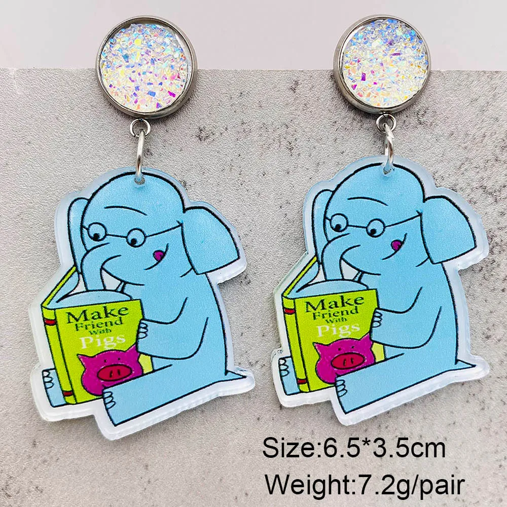 Reading Books Elephant Dog Pigeon Pig Acrylic Earrings For Women Party Gift Jewelry Wholesale pendientes серьги 2023 тренд