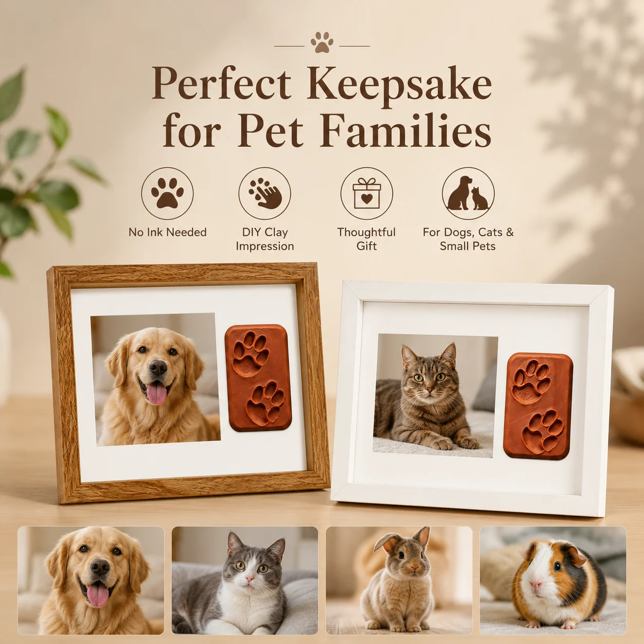Pet Paw Print Photo Frame Kit with Ink Pad, Dog Cat Footprint Keepsake Memorial Frame Gift