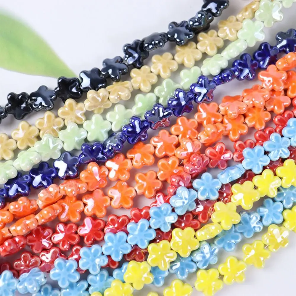 10 Stück handgefertigte, fünfblättrige Blumenperlen in frischen Farben, Keramik-Abstandshalter, lose Perlen, DIY-Zubehör für Halsketten und Ohrringe – Detail 10