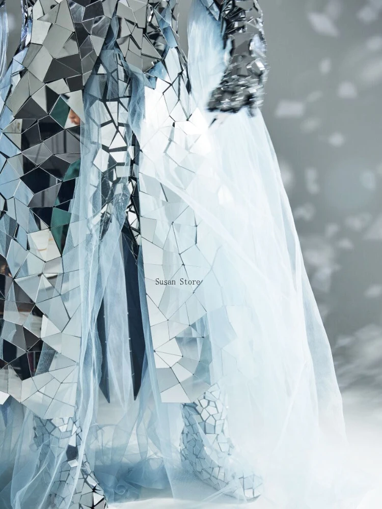 Costume reine des glaces miroir argenté, Costume de carnaval d'halloween et de noël, discothèque, fête, spectacle sur scène, vêtements de Cosplay pour femmes