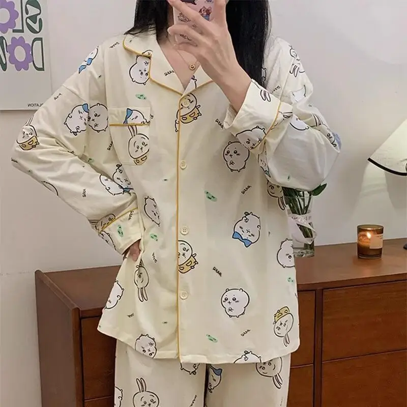

Anime Kawaii Usagi Chiikawa Women's Pajamas Cotton Warm Hachiware Sleepwear Student Pajamas Pants Girls Winter Warm Sleepwear