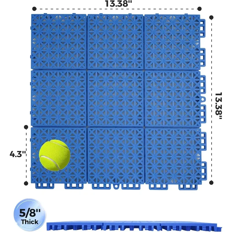 CA 20 PCS 5/8 Inch Thick Interlocking Drainage Mat Tiles Fade Resistant Shock Absorbing for Basketball/Tennis Courts Patio