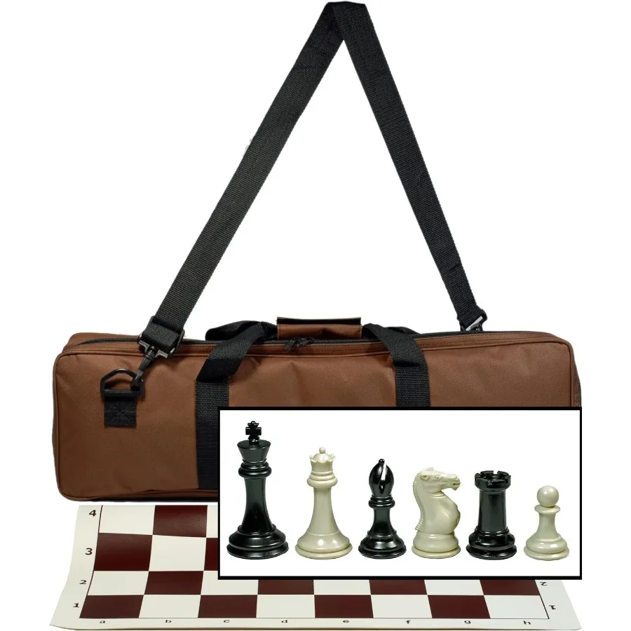 

Travel Chess Set for Adults with Triple Weighted Chess Pieces 4.0 inch King Vinyl Roll-Up Board 20 inches Deluxe Brown Canvas B