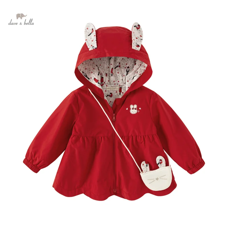 Dave Bella Children Girl's Outerwear 2024 New Autumn Fashion Casual Red Cute Sweet Hooded Jacket Coat Tops DB3237571-A