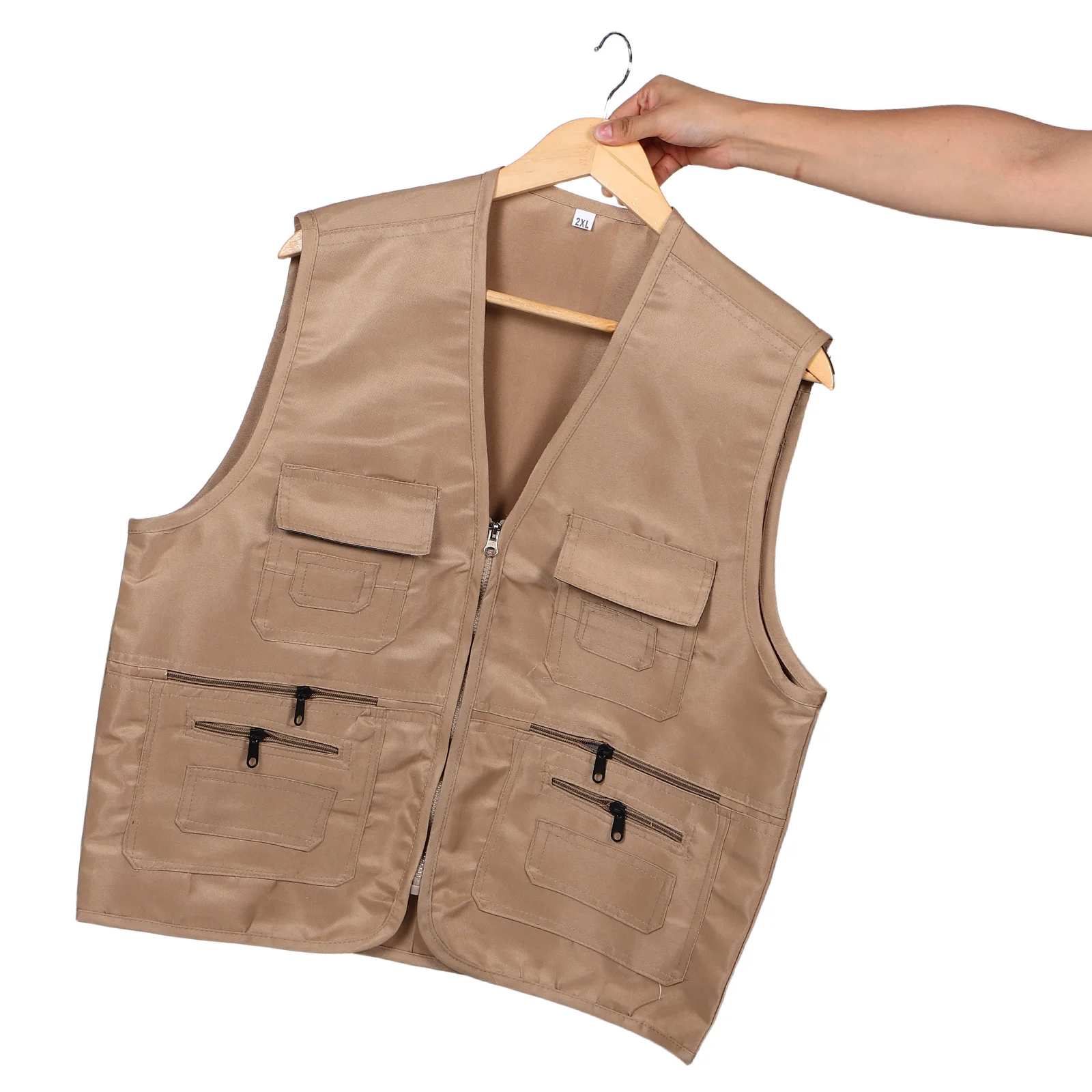 

Men Multi Pocket Fishing Vest Khaki Lightweight Breathable Outdoor Work Camping Volunteer Travel Hiking Utility Vest For Men