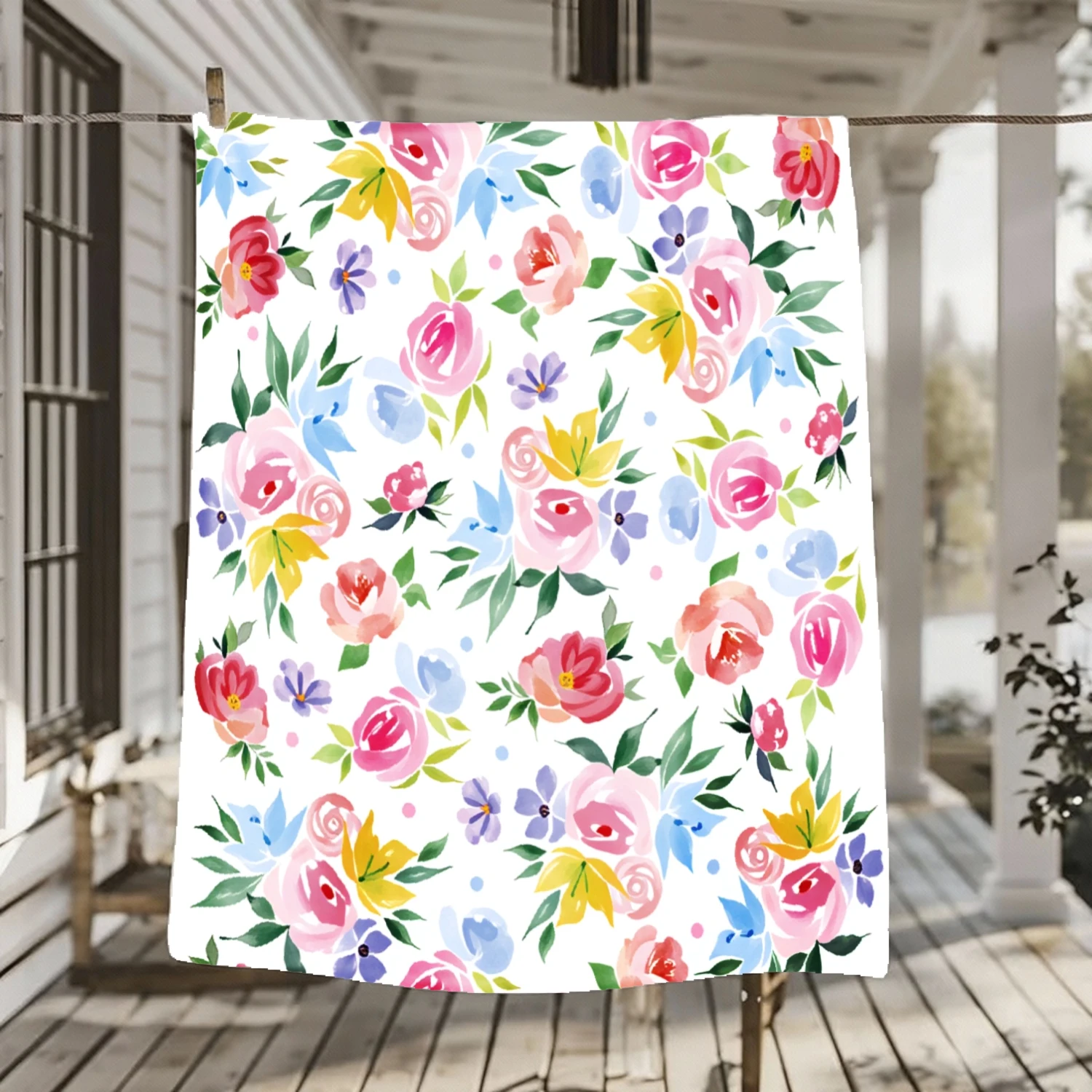Elegant Watercolor Floral Print Throw Blanket Roses Cottage Style Cozy Throw for Home Decor Bed Sofa