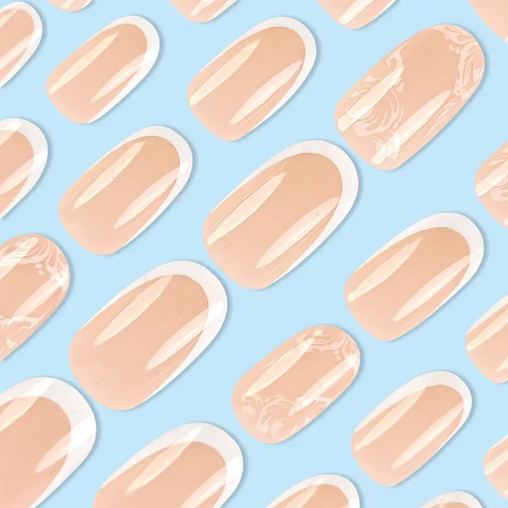 Nuove unghie finte lunghe da ballerina e quadrate Unghie finte a strisce bianche francesi Punte per unghie staccabili con copertura completa Donne Ragazze