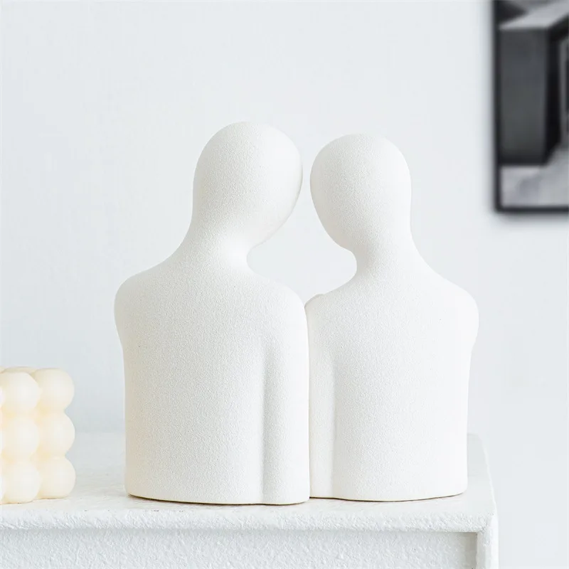 Ceramic Couples Figurine Split Love Heart Statue Abstract Character Sculpture Wedding Anniversary Remembrance Desktop Ornament