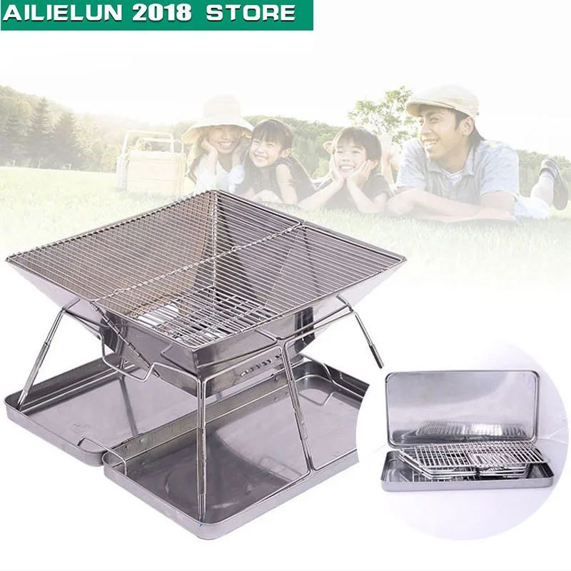 Portable BBQ Grill Stove Charcoal Camping Barbecue Tool Folding Camp Picnic Grilling Shelf Rack Stand for Outdoor Hiking Kitchen