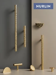 Nurlin Solid Brass Hammer Pattern Cabinet Handle Handmade Knocking Pattern Round Half Round Long T-shaped Multiple Size