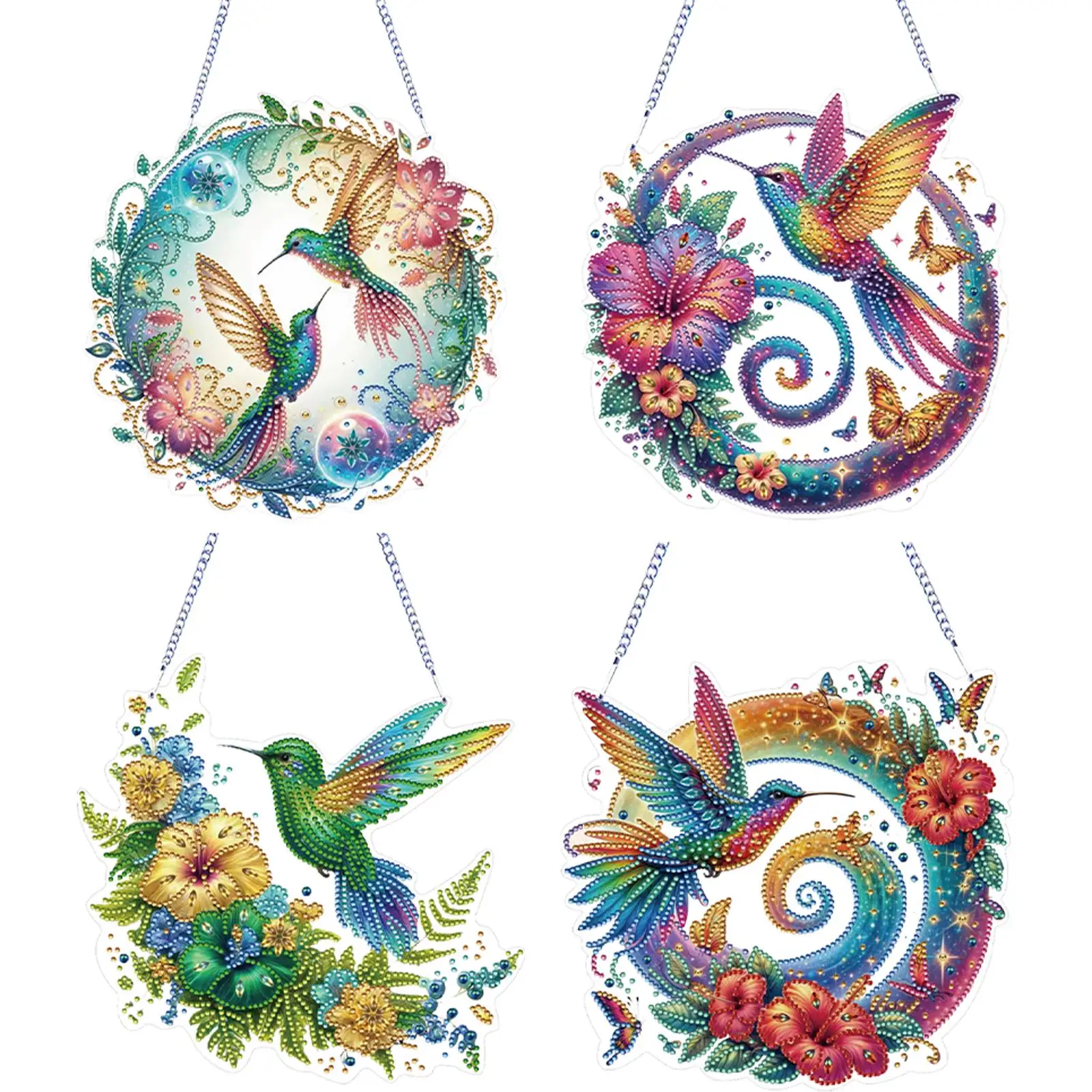 

2D Flat Hummingbird DIY Hanging Diamond Art Kits Single-Sided Drill Rhinestone Diamond Art Window Pendants Wall Door Decoration