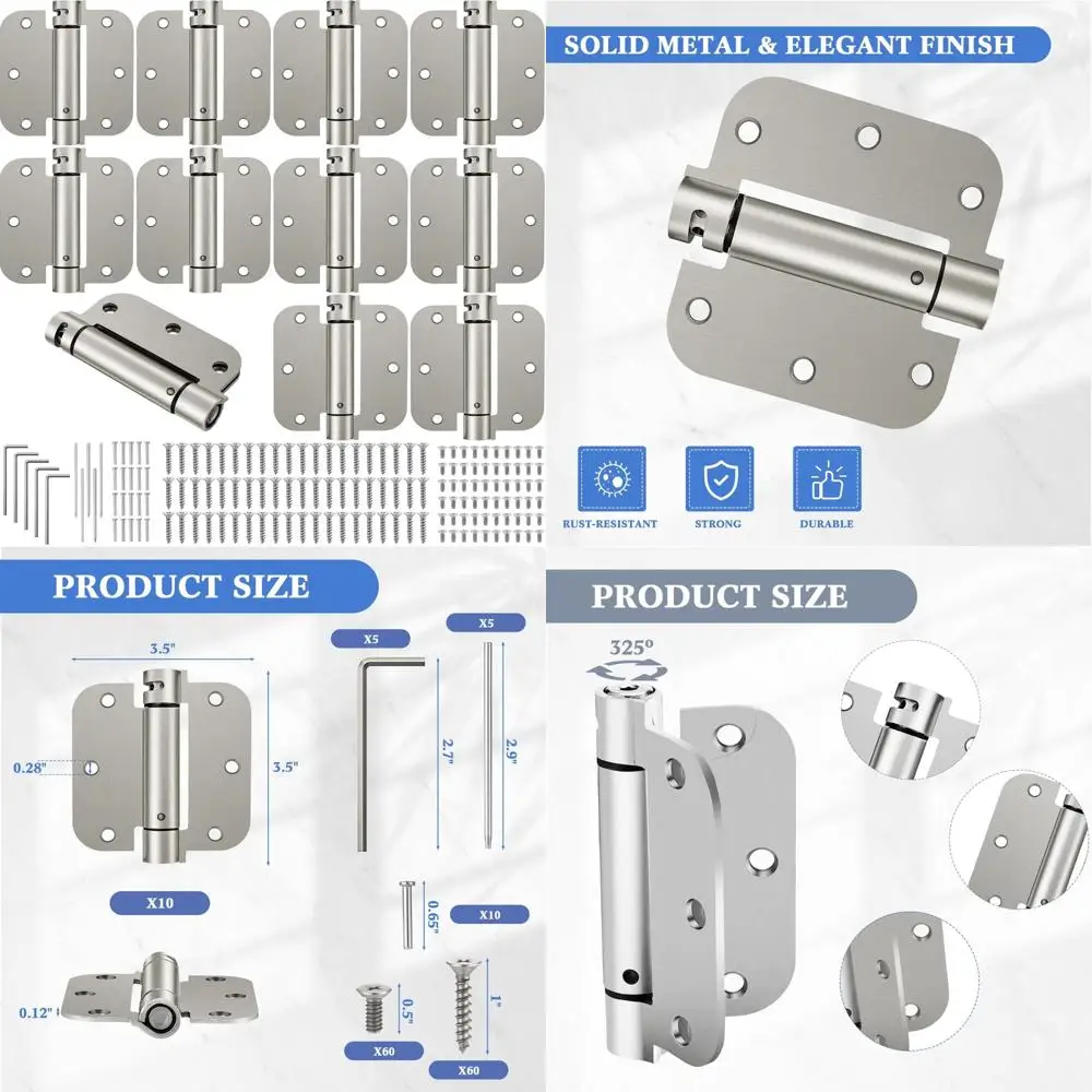 

Spring Loaded Self-Closing Door Hinges, 10-Pack, 3.5 Automatic Door Closer Hinges with Adjustable Tension for Garage Doors, 5/8