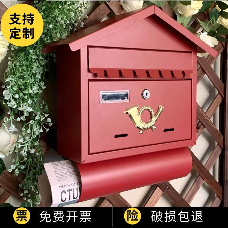 ins wrought iron mailbox outdoor wall decoration rainproof waterproof mailbox pastoral creative mailbox European retro