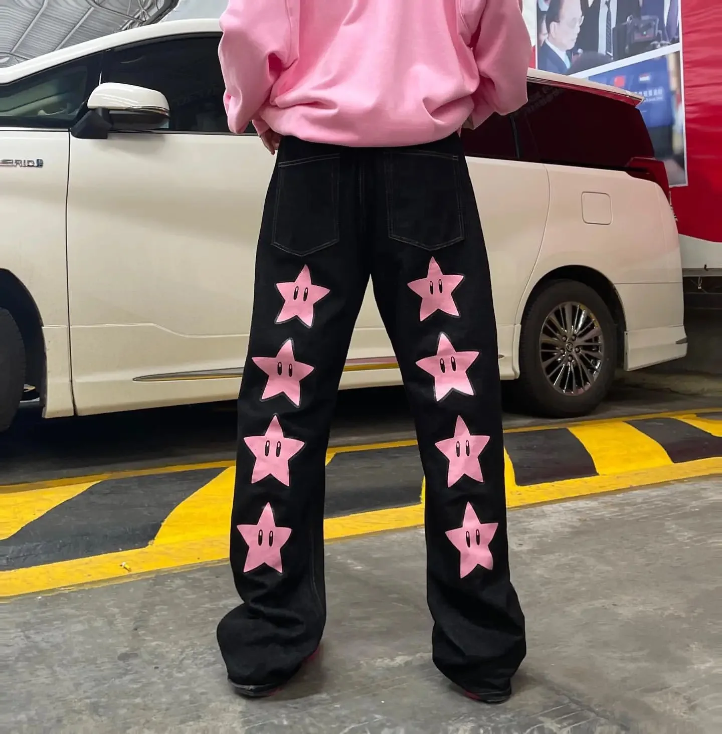 Men Streetwear Hip Hop Jeans With Cartoon Star Graphic Print