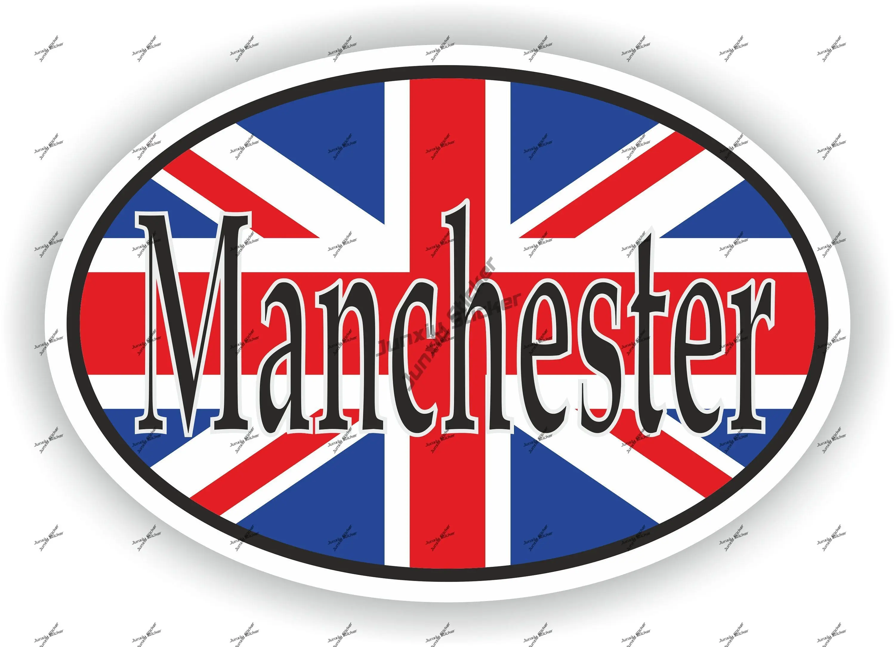 

Manchester United Kingdom UK City Country Code Oval Sticker with Flag for Bumper Laptop Door Fridge Helmet ToolBox Stickers