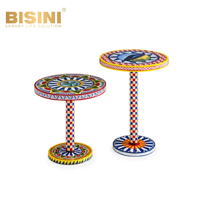 Colorful Art Patterns Exquisite Round SIDE TABLE Modern Simple Light Art SIDE TABLE Left Corner Table  Fashionable