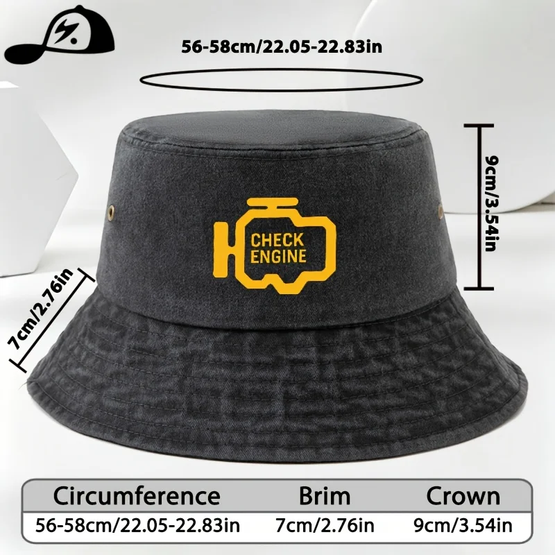 A Foldable CHECK Letter-print Washed Bucket Hat, a Stylish and Versatile Vintage Bucket Hat Available in Multiple Colors, Suitab