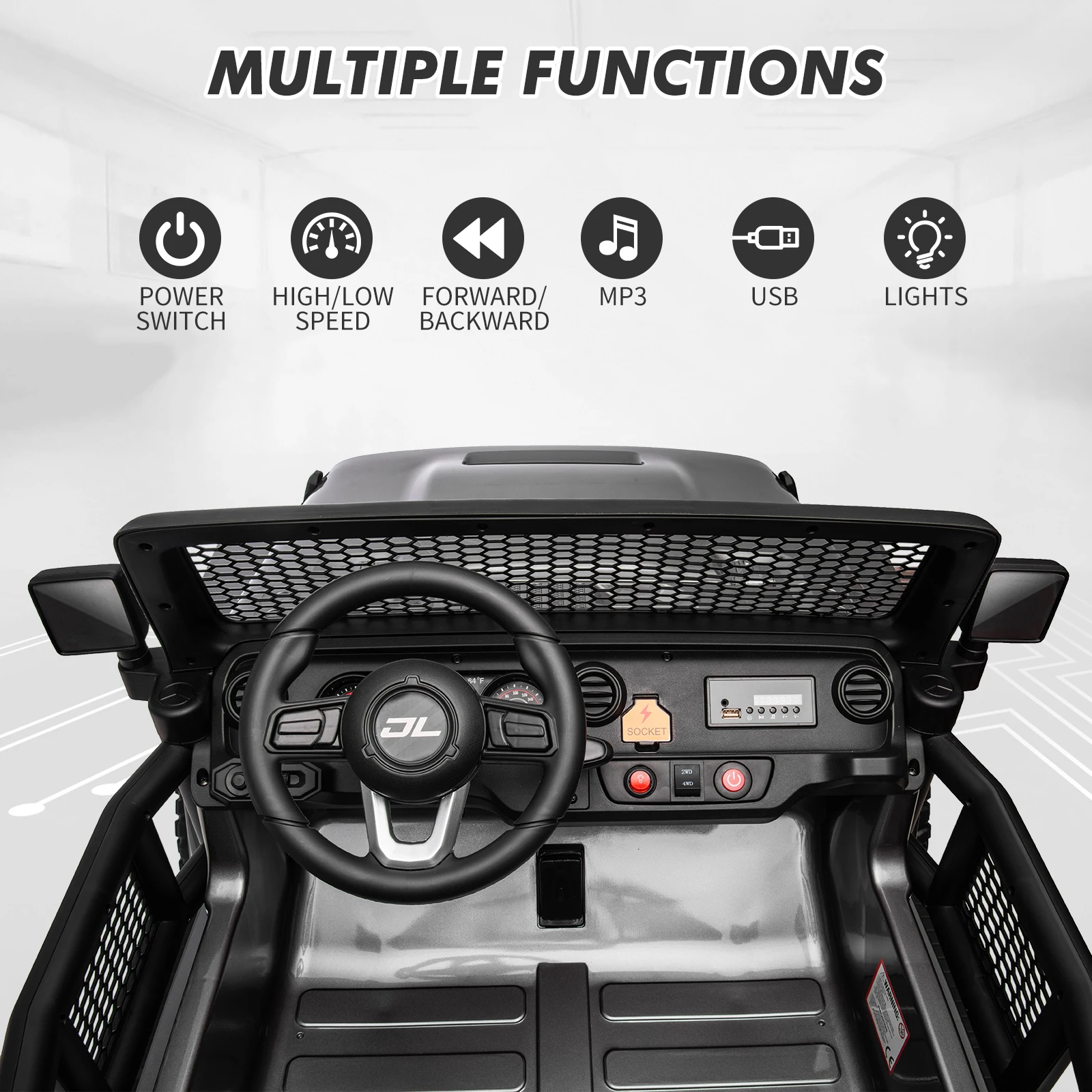 Camion pour enfants 24V 2 places avec télécommande Parent 4WD/2WD commutable 4x550W moteurs Bluetooth musique et lumières LED 3-8 ans