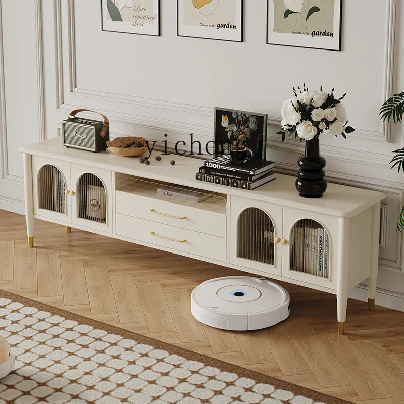 

ZC all solid wood TV cabinet coffee table combination living room small apartment white TV cabinet