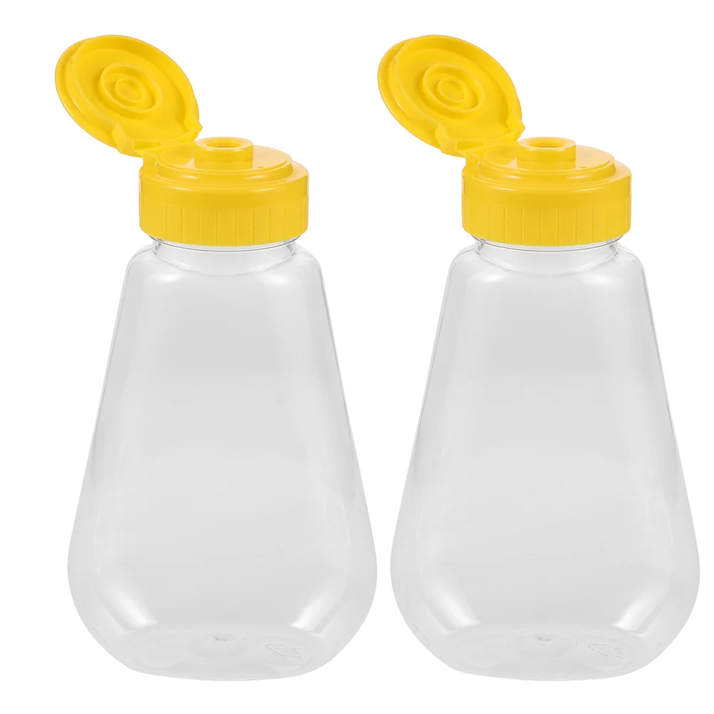 2 Pcs Honey Dispenser Condiment Bottle Squeeze Sauce Salad Dressing Container Jars with Lids Plastic Mini Bottles