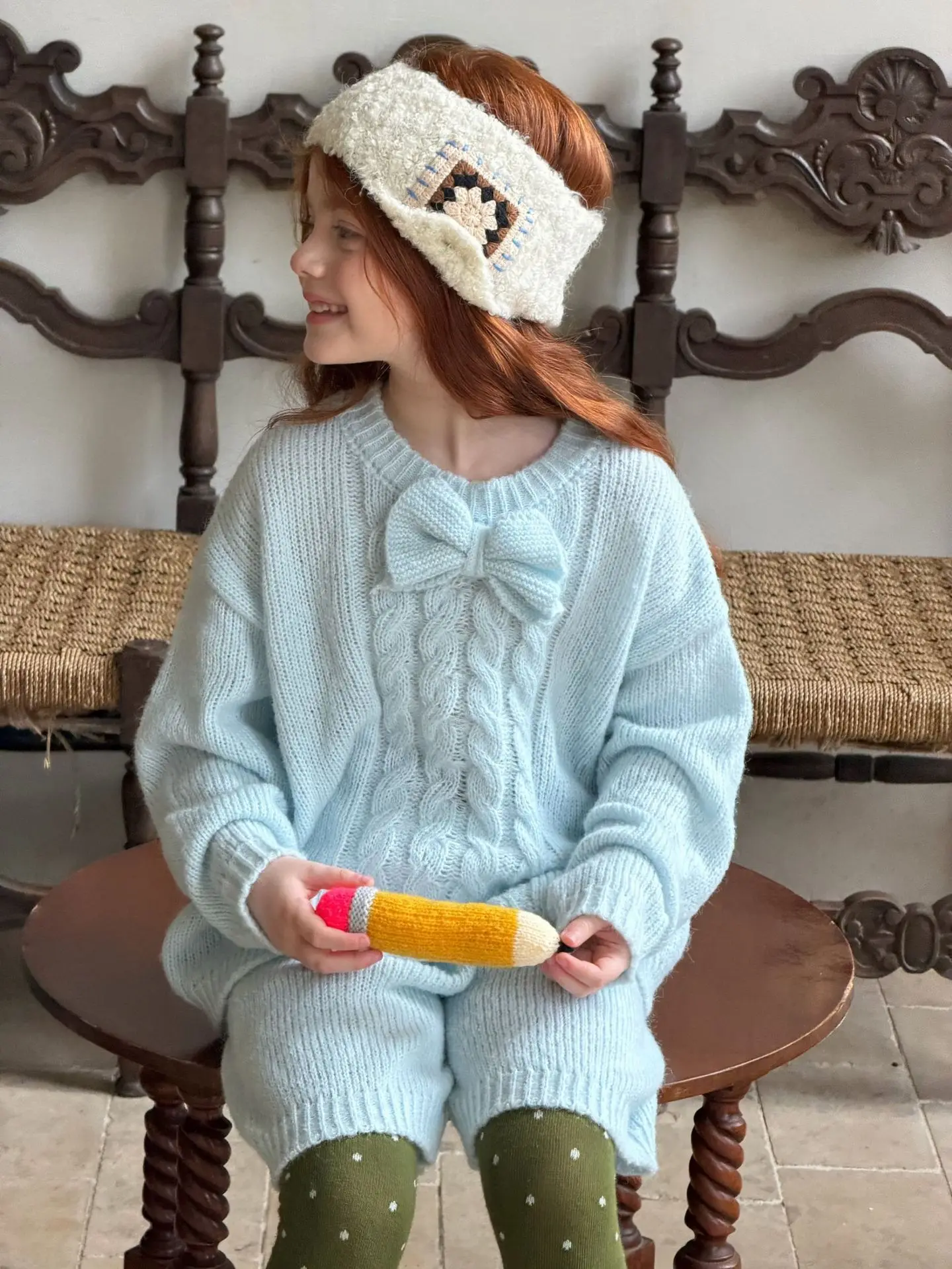 Korean Children's Clothing 2026 Autumn New Girls' Set with Wool Cute Sweater Shorts Two-piece Set