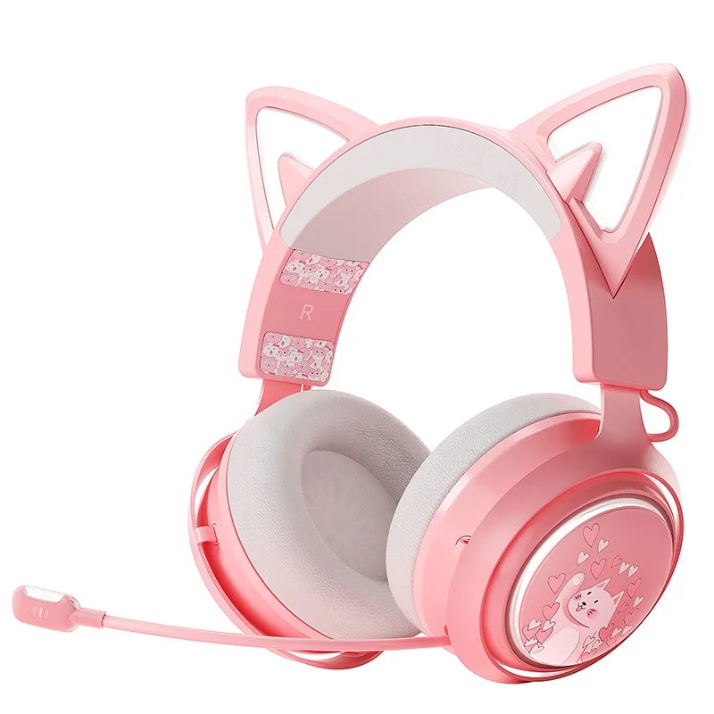 

New GS510 Wireless Bluetooth Cute Luminous Cat Ear Headphones HD Mic Music Game Live 3-mode adjustment Headset for PC MAC