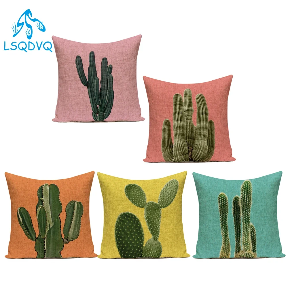 Polyester Colorful Cactus Maple Leaves Decorative Pillows Pink Green Orange Cushion Cover for Sofa Home Pillowcase