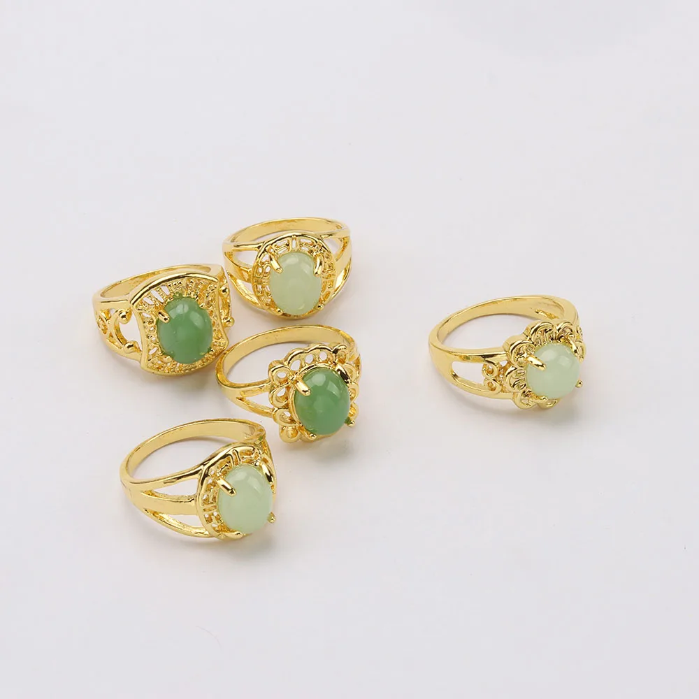 25 قطعة/الوحدة مختلط تقليد الطبيعية الخضراء افينتورين حجر خواتم للنساء مجوهرات الأزياء