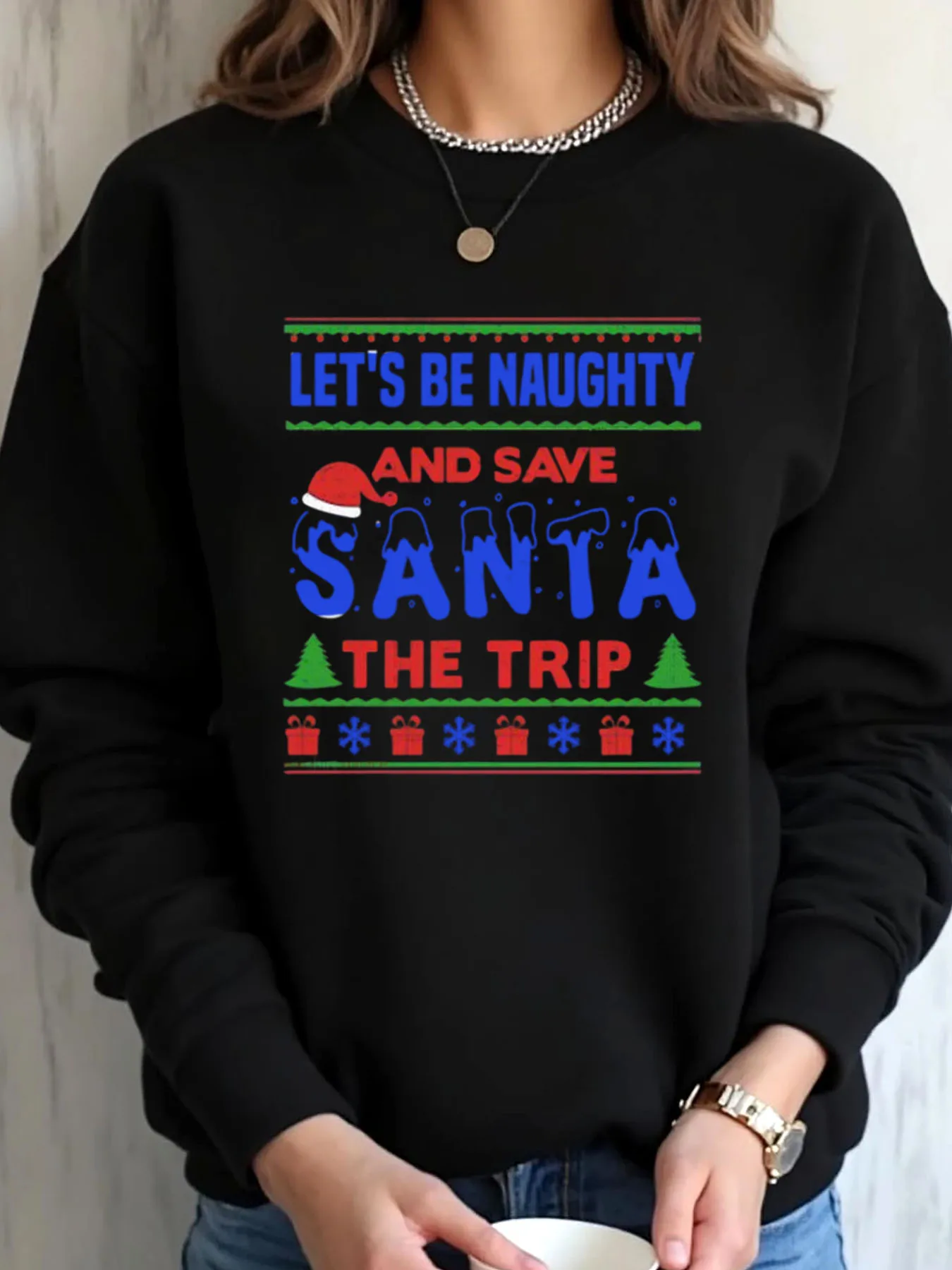 

Женская толстовка большого размера на Рождество Let's Be Naughty And Save Santa The Trip с принтом для уличной одежды