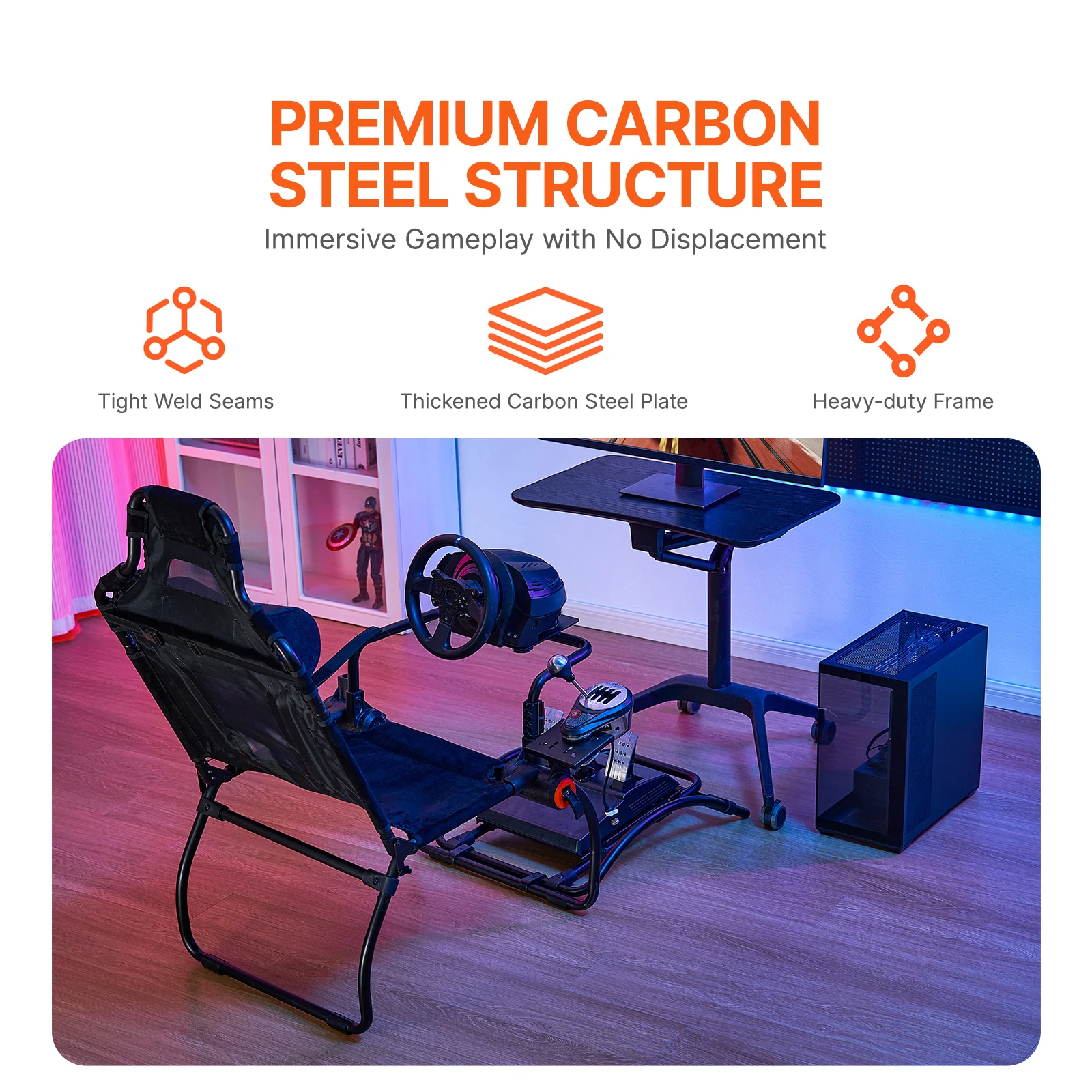 SucceBuy  Racing Wheel Stand Foldable to Logitech G923/G920/G29 Steering Wheel Stand & Foot Simulator GT/Formula Mode Large Size — view 3
